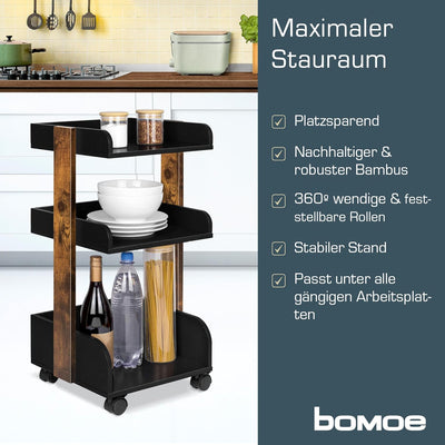 bomoe Aufbewahrungswagen mit Rollen 69 cm hoch – FSC® Holz Rollwagen Badezimmer Büro Küchenwagen Sch