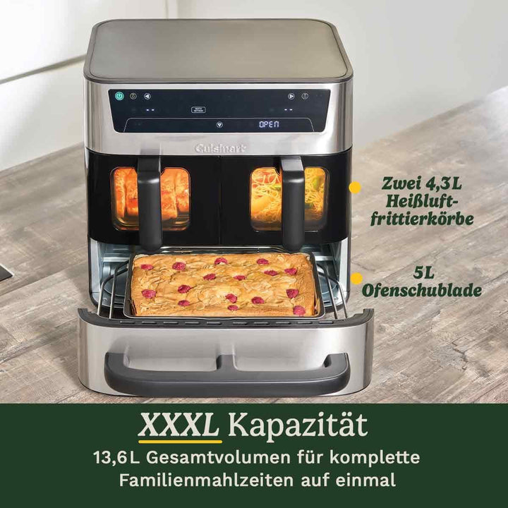 Cuisinart Tri Zone 13,6L Heissluftfritteuse & Ofen | PFAS-frei | 3 Zonen | 2×4,3L Körbe + 5L Schubla