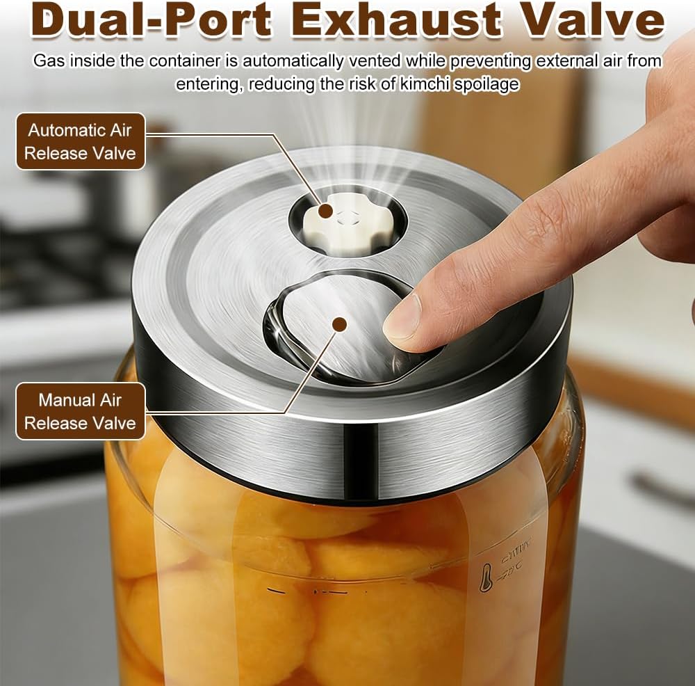 Fermentiergläser mit Deckel, 1L Grosses Gärglas mit Entlüftungsventil, Fermentationsglas, Kimchi Beh