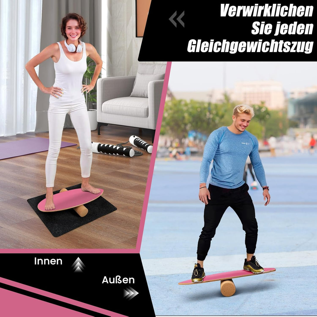 COSTWAY Balance Board aus Holz, Balancebrett, Balance Trainer Trickboard für zuhause, inkl. Korkroll