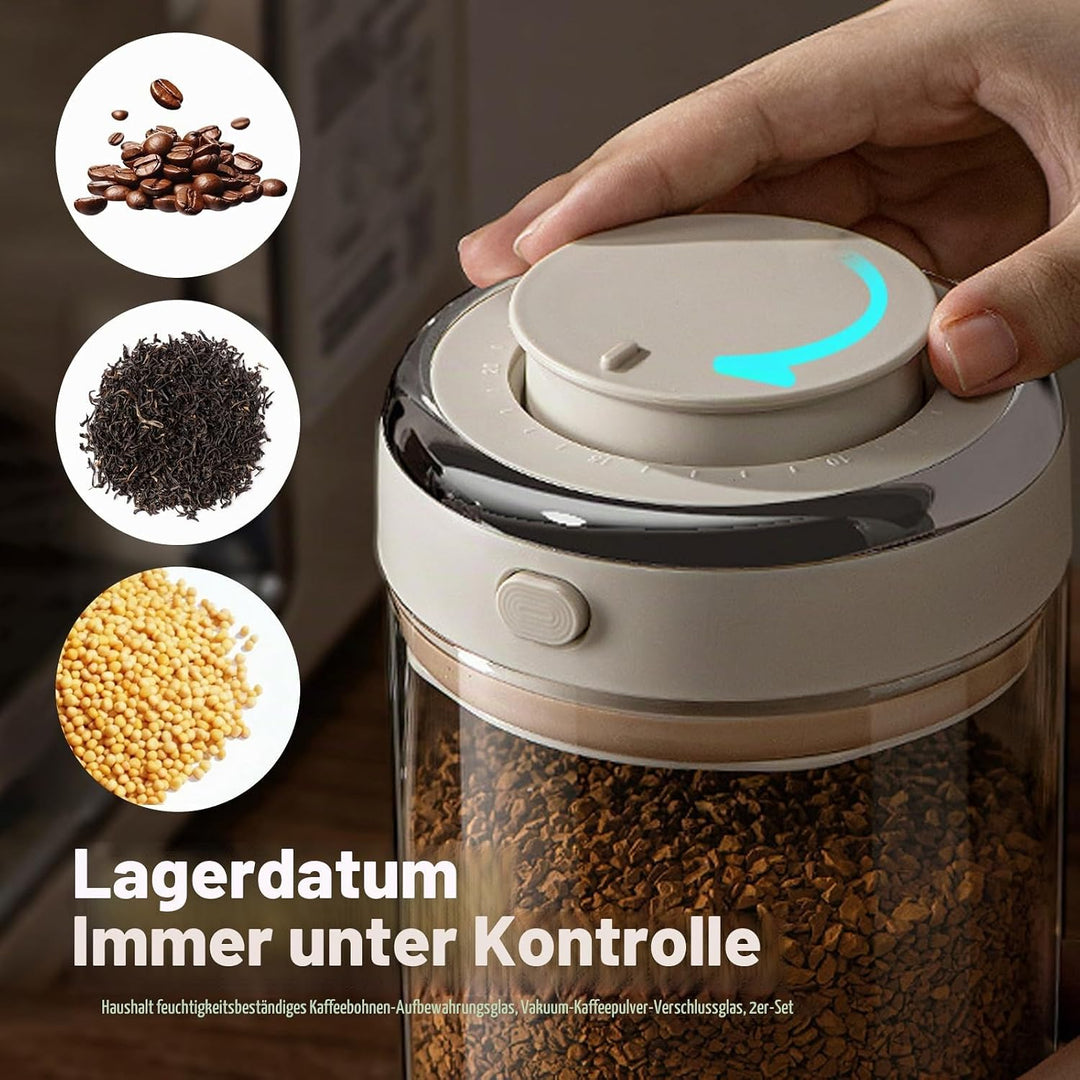 PRITOK Kaffeedose Luftdicht: 1700ml Kaffeedose mit Auslassventil und Datumsanzeige, Vakuum Kaffee Do