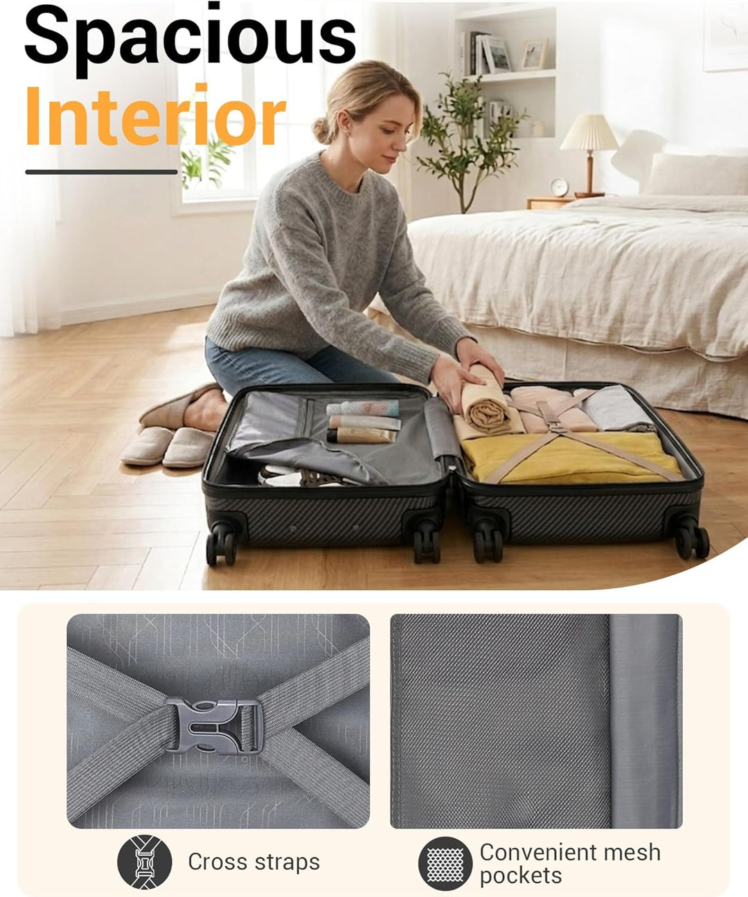 KONO Zwillingsrollen Reisekoffer TSA-Schloss 55cm Boardcase Trolley Koffer Polypropylen Hartschale R