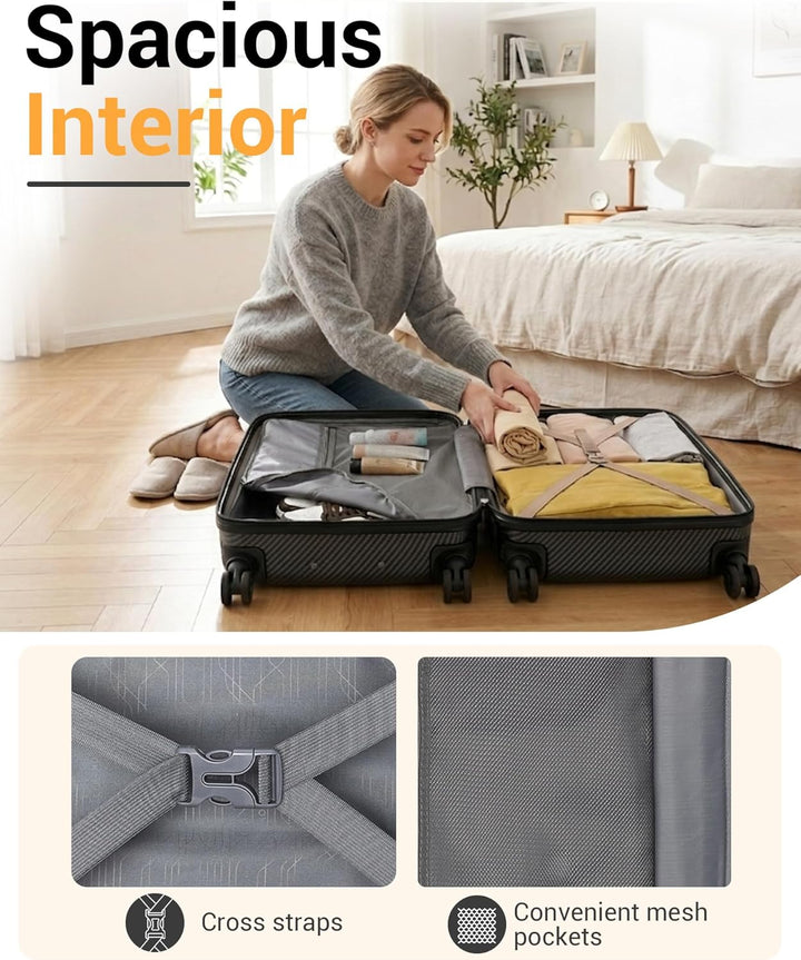 KONO Zwillingsrollen Reisekoffer TSA-Schloss 55cm Boardcase Trolley Koffer Polypropylen Hartschale R