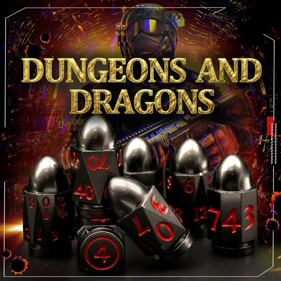 DND Würfelset Dungeons and Dragons Würfel, ZHOORQI Bullet Metall Würfel Set, Polyedrische Würfel Set