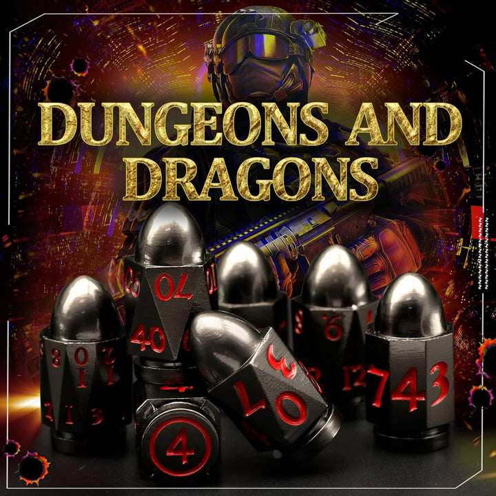 DND Würfelset Dungeons and Dragons Würfel, ZHOORQI Bullet Metall Würfel Set, Polyedrische Würfel Set