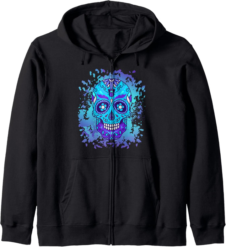 Zuckerschädel mit Blumenschädel, Tag des Todes Dia De Los Muertos Kapuzenjacke