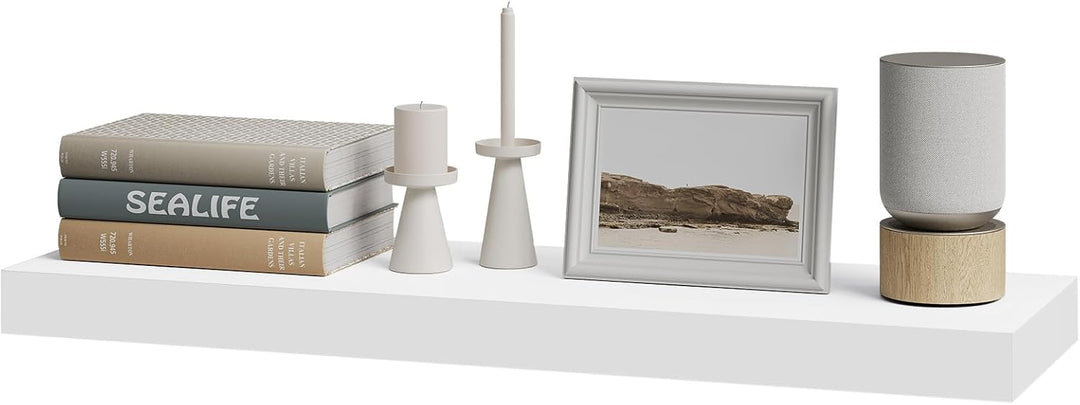 WOLTU Wandregal mit Schublade, Schweberegal Weiss, Regalbrett aus MDF, Wandboard für Wohnzimmer Schl