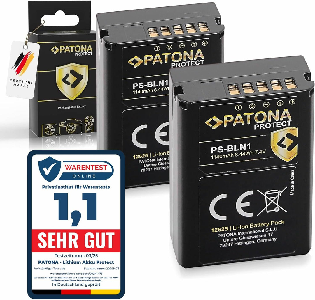 PATONA 2X Protect PS-BLN-1 Akku 1140mAh Ersatzakku kompatibel mit Olympus OMD OM-D E-M1 EM1 E-M5 EM5