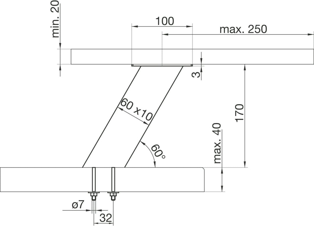 Bar-Konsole KORFU schräg 60° | 60x10 mm | Edelstahl gebürstet | Höhe: 170 mm | 1 Stück, Edelstahl