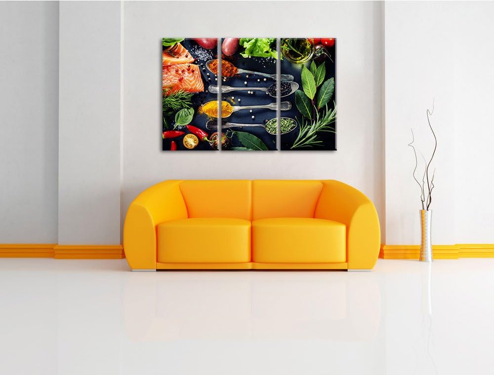 Feine Gewürze auf Löffeln als 3-Teiler Leinwandbild 120x80 Bild auf Leinwand, XXL riesige Bilder fer