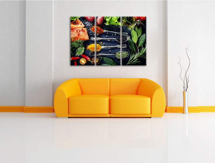 Feine Gewürze auf Löffeln als 3-Teiler Leinwandbild 120x80 Bild auf Leinwand, XXL riesige Bilder fer