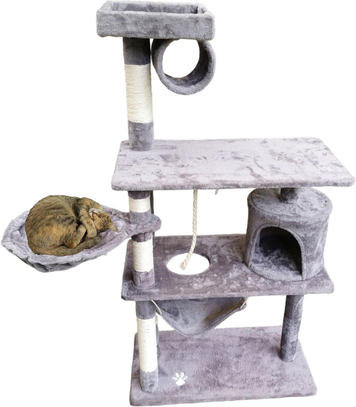 Sisal Kratzbaum für Katzen, 75 x 40 x 141 cm, grau, mit Höhle und Liegemulde