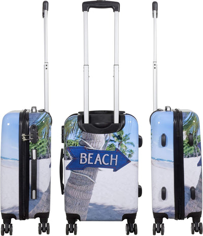 Trendyshop365 Hartschale City-Koffer mit Motiv Beach 67 Zentimeter 66 Liter 4 Räder Bunt Strand Zahl