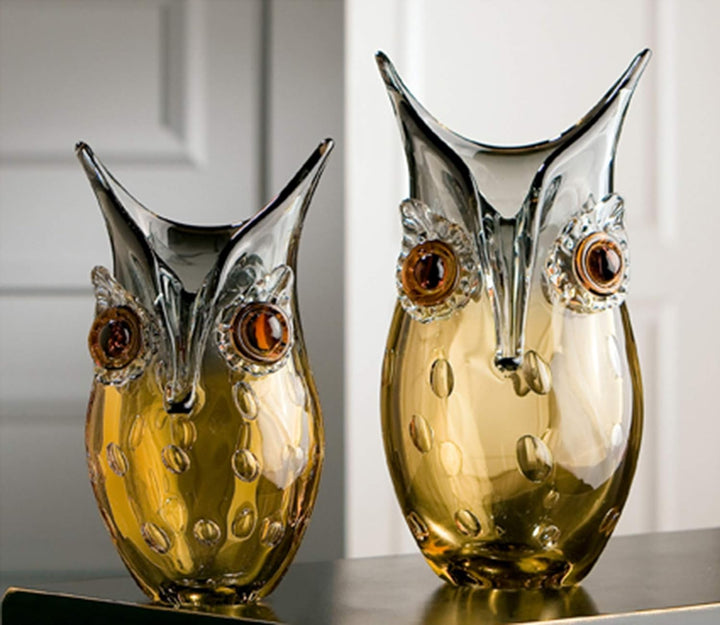 GILDE GLAS art Design-Vase Eule - Dekoobjekt handgefertigt aus Glas H 27 cm