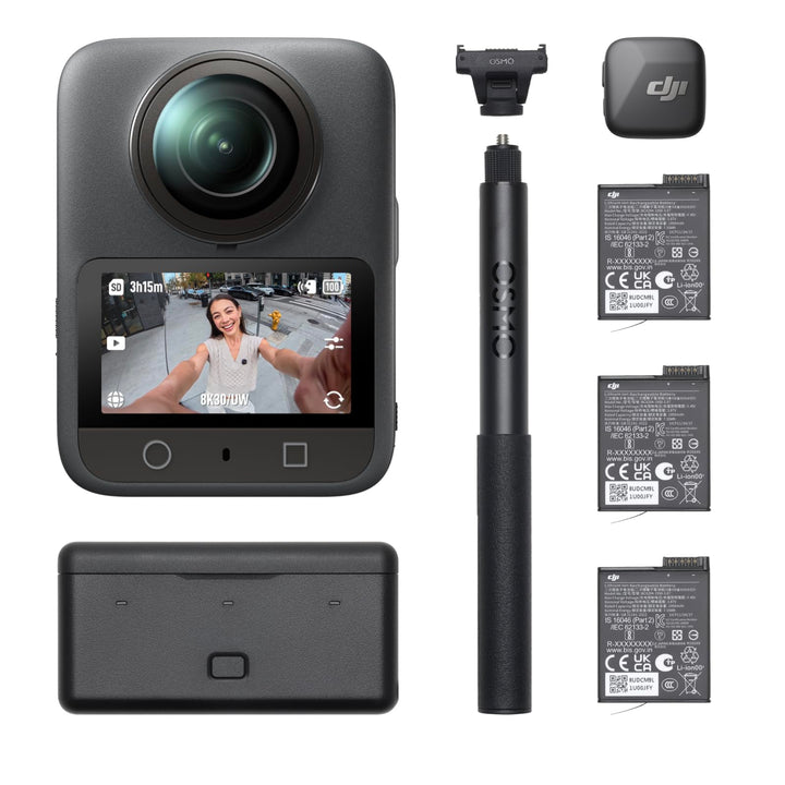 DJI Osmo 360 Vlog Combo, 360 Kamera ideal für Vlogger mit Mic Mini Sender, verlängerte Akkulaufzeit