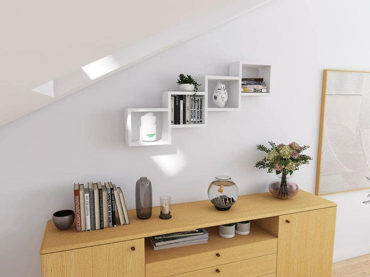 KUBUTKU Dekorativ Wandregal mit 4 Böden 109x57x18 Design Skandinavischer Modern für Wohnzimmer Küche
