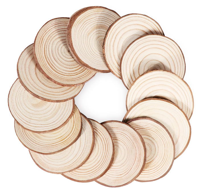 12er Set Holzscheiben 20 cm Durchmesser, Baumscheiben Naturholz mit Rinde, 15 mm Dick, Runde Holzsch