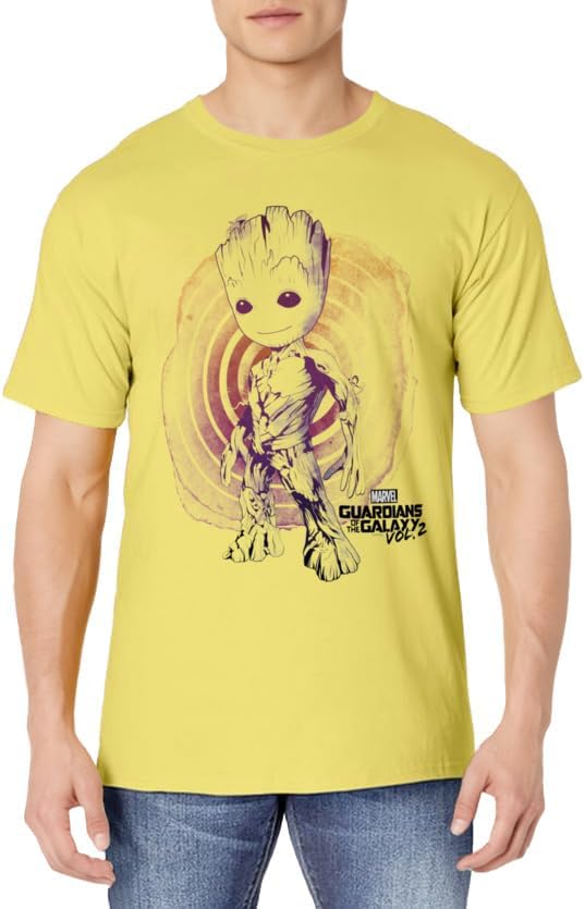 Mens Marvel Guardians Vol. 2 Groot Watercolor Swirl T-Shirt C1 Small Heather Grey