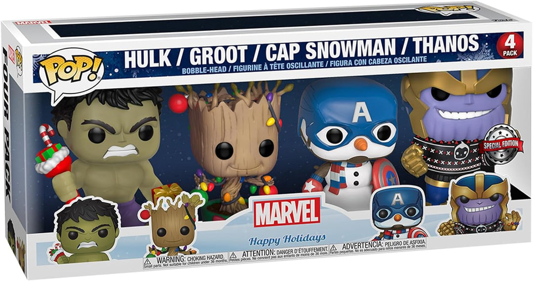 Funko Pop! Marvel: Holiday - Hulk, Groot, Captain America Snowman and Thanos - 4PK - Marvel Comics -