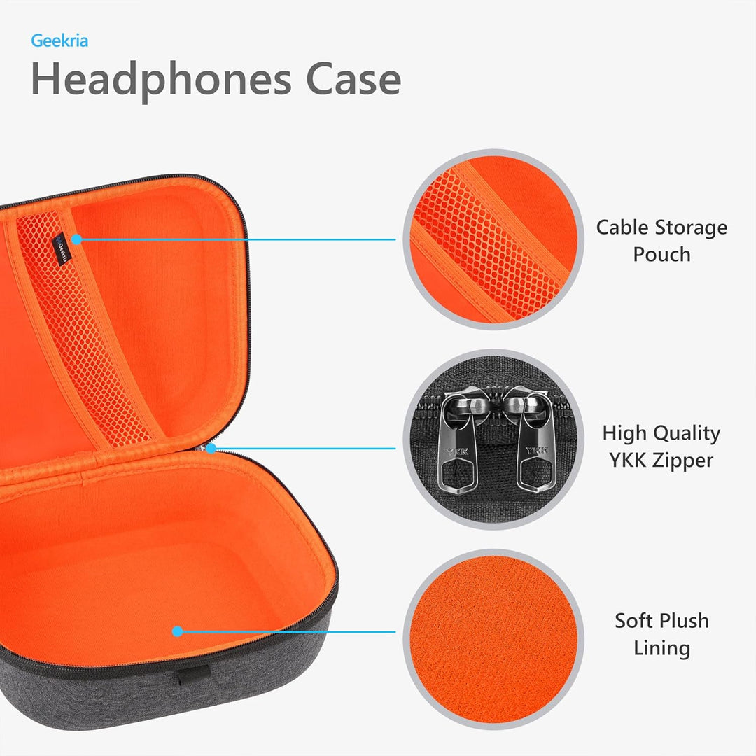 Geekria UltraShell Case für grosse Over-Ear-Kopfhörer, Ersatz-Hartschalen-Reisetragetasche mit Kabel