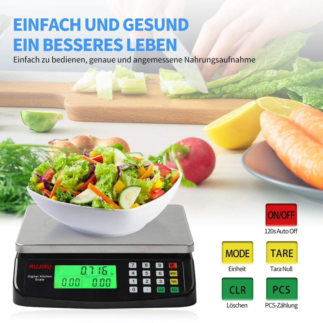 Digitale Küchenwaagen 30kg waage küche Edelstahl Digitalwaage mit LCD Display und Tara Funktion Digi