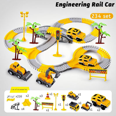 Autorennbahn 234 Stück,Mit 2 Elektroauto,Konstruktion Rennstrecken Spielzeug Set für Kinder,Autorenn