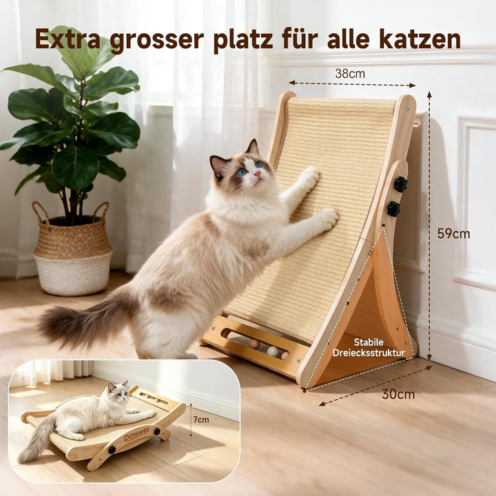 DONWEI Kratzbett Katzen Sisal, 3-IN-1 Kratzbrett für Kleine &amp; Grosse Katzen | 3 Verstell Modi, Massi