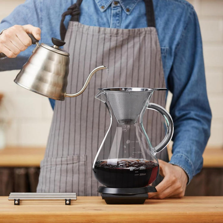 Pour Over Kaffeebereiter, 600ml Glas Kaffeekanne mit Filter und Hitzebeständigem Griff, Pour Over Co