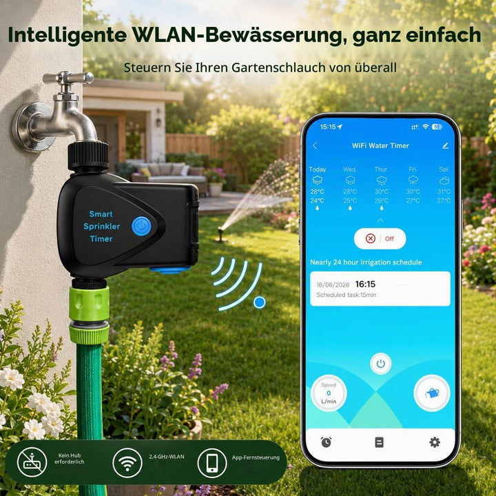 WLAN Bewässerungscomputer mit App Steuerung, WiFi Bewässerungstimer mit Wasserzähler, ohne Hub, Meng