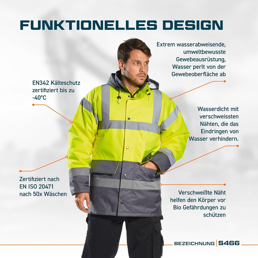 Portwest Warnschutz Kontrast Traffic-Jacke, Grösse: S, Farbe: Gelb/Royal, S466YRBS Gelb/Königsblau S