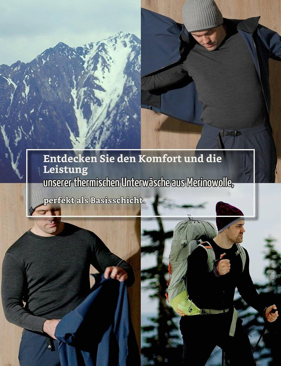 LAPASA Herren 100% Merinowolle Thermounterwäsche Set, Premium Merino Wolle Unterhemd &amp; Unterhosen, T
