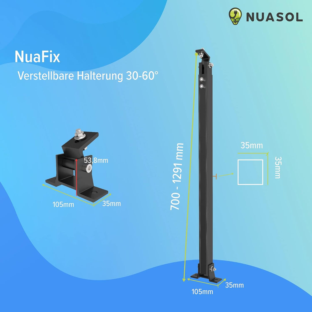 NuaSol Montageset für Balkonkraftwerk | 2 Stück Solarmodul Halterung | Aufständerung 30°-60° | indiv