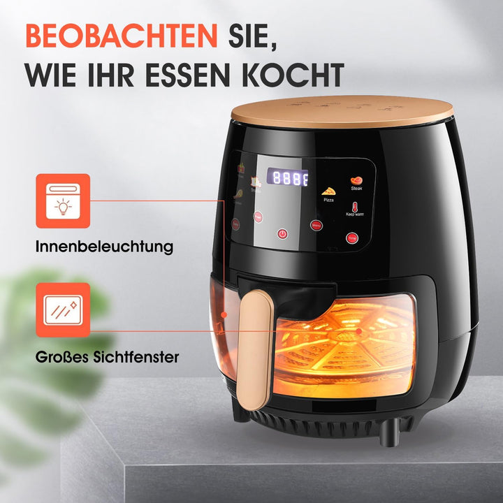 Oyajia HeissLuftfritteuse Mit Sichtfenster, 5 L, 6-In-1-Kochvoreinstellungen, Smart-Touchscreen, Sch