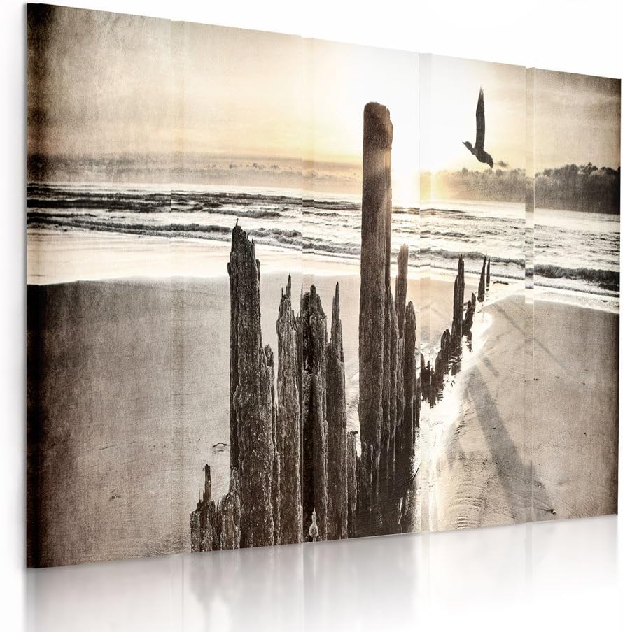 Feeby Frames, Leinwandbild Bilder Wand Bild - 5 Teile - Wandbilder Kunstdruck (WELLENBRECHERS, BRAUN