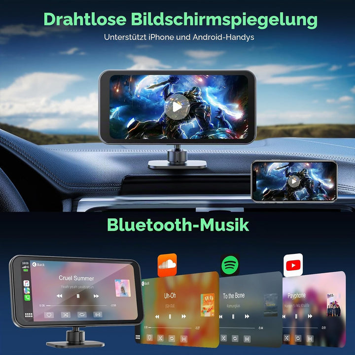 LAMTTO Wireless CarPlay Display mit 4K+1080P Dashcam Vorne Hinten und 6,25 Zoll Bildschirm, Tragbare