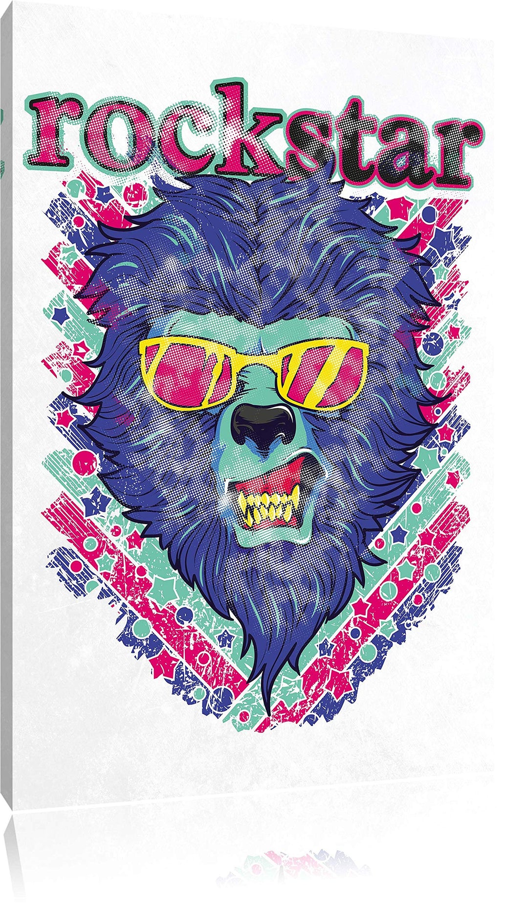 Rockstar-lion white Leinwandbild Bild auf Leinwand, XXL riesige Bilder fertig gerahmt mit Keilrahmen