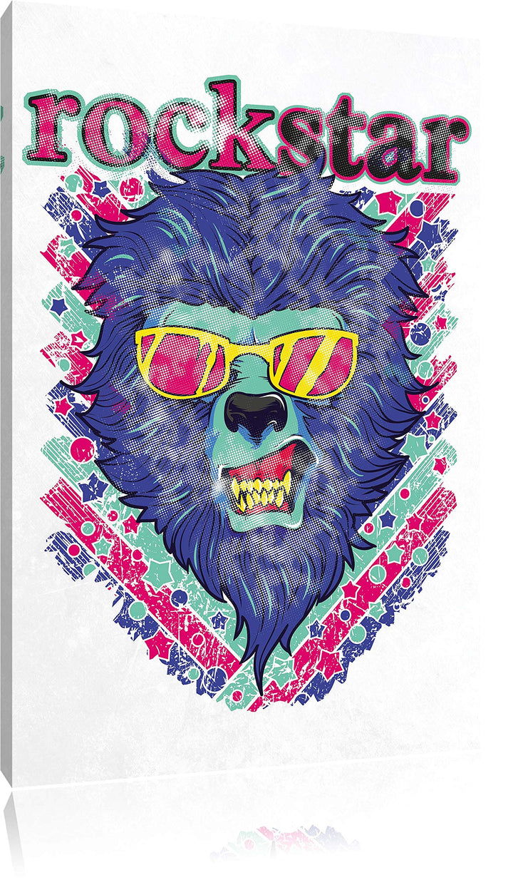 Rockstar-lion white Leinwandbild Bild auf Leinwand, XXL riesige Bilder fertig gerahmt mit Keilrahmen