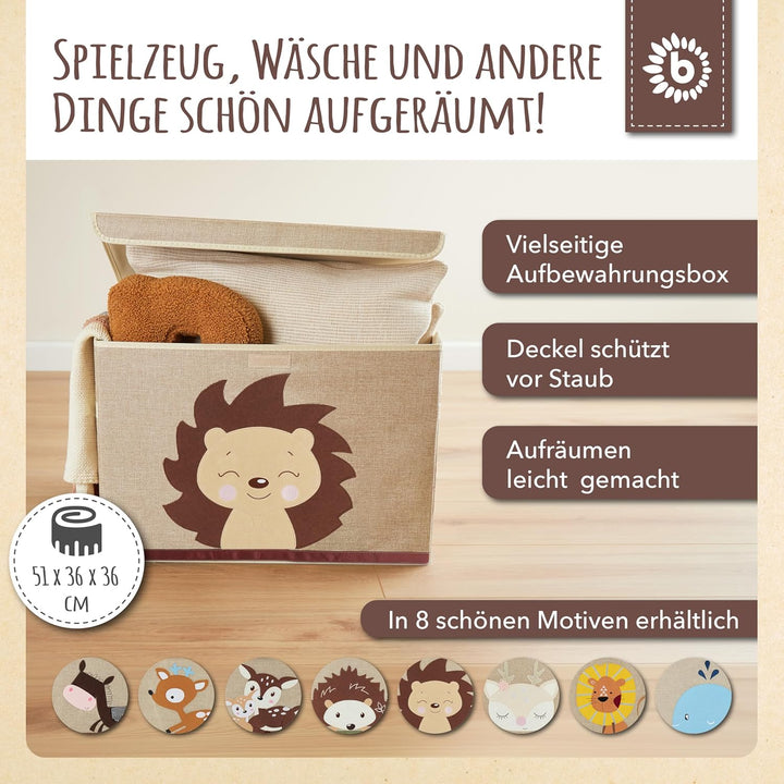 Bieco Aufbewahrungsbox mit Deckel gross für Kinderzimmer - Igel Piksi - Spielzeugkiste mit Deckel Au