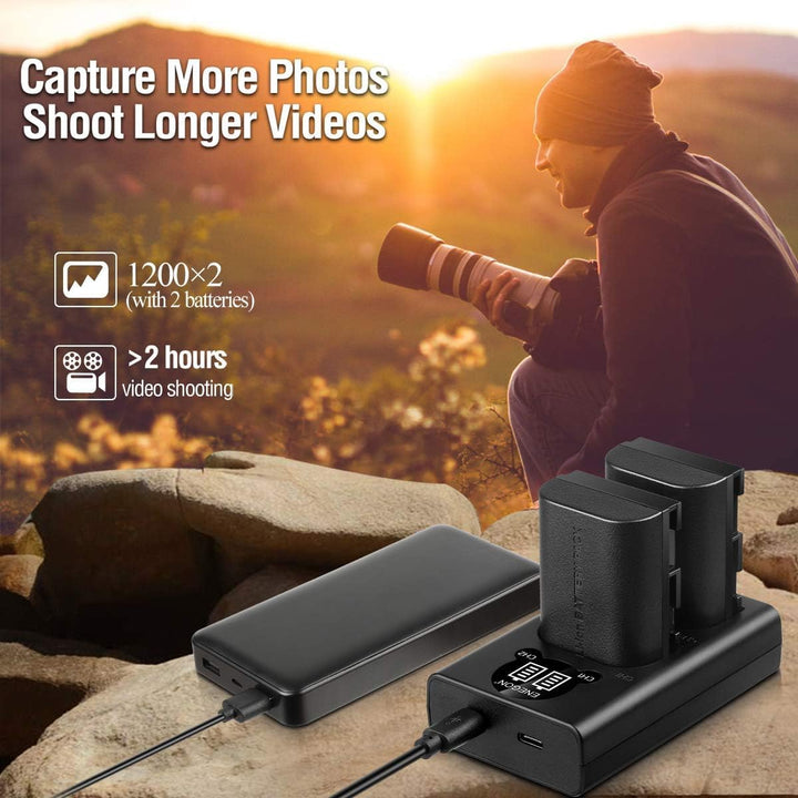 ENEGON LP-E6 Ersatzakku (2 Stück) und Smart LED Dual USB Ladegerät für Canon LP-E6, LP-E6N und Canon