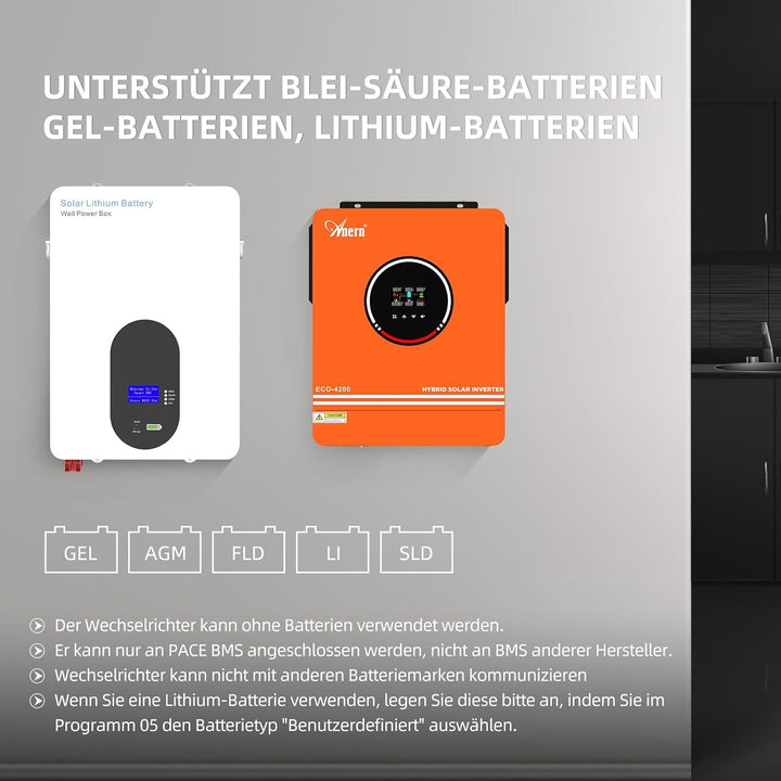 Anern 4200W Hybrid Wechselrichter Solar mit WiFi Modul 24VDC auf 220V/230V AC mit 120A MPPT Solarreg