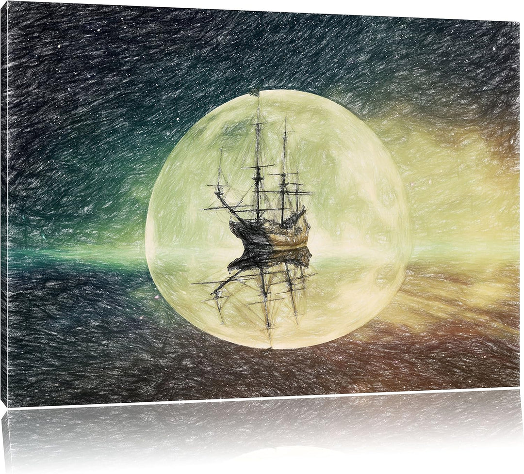 Pixxprint Geisterschiff im Weltall / 100x70cm Leinwandbild bespannt auf Holzrahmen/Wandbild Kunstdru