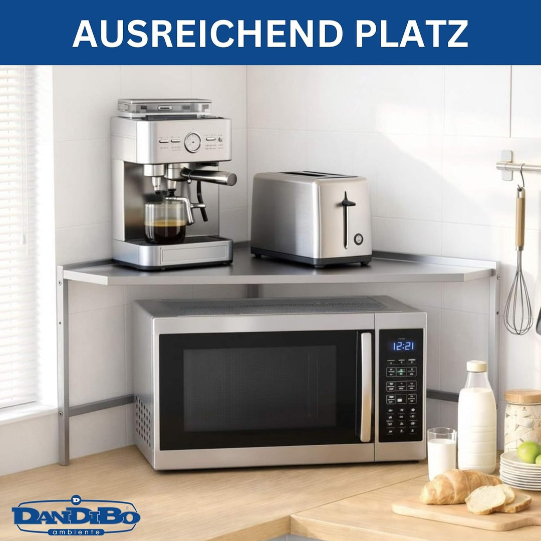 DanDiBo Mikrowellenregal Eckregal Küche Stehend Arbeitsplatte 72x72 cm Edelstahl 2 Stufig 96690 Mikr