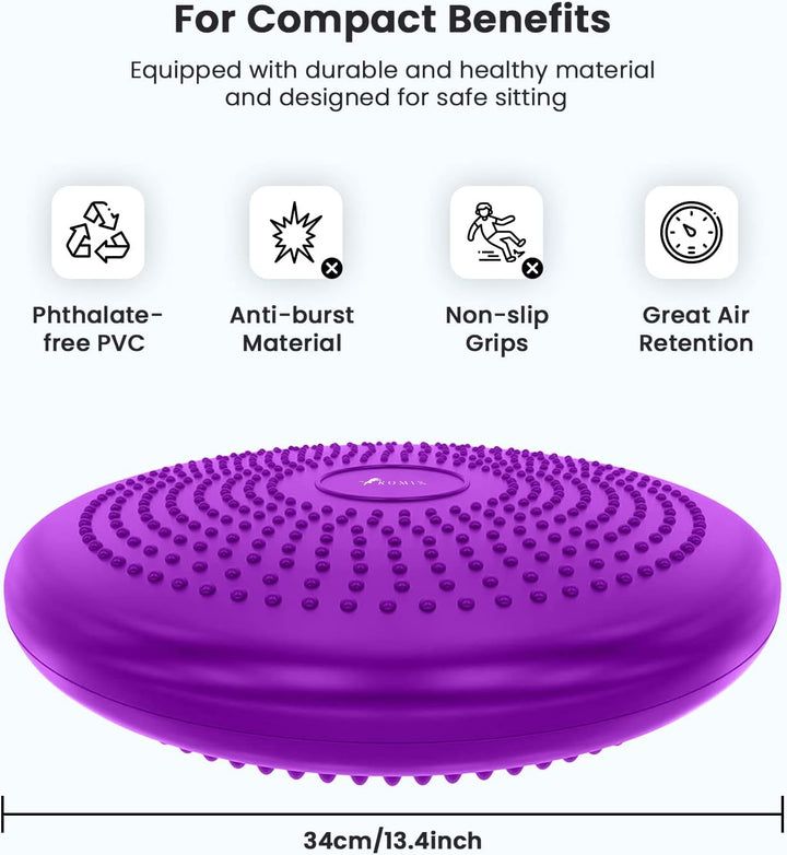 ROMIX Balancekissen, Premium 33cm Durchmesser Anti-Burst Luftkissen inkl. Pumpe, Wobble Board Ballsi