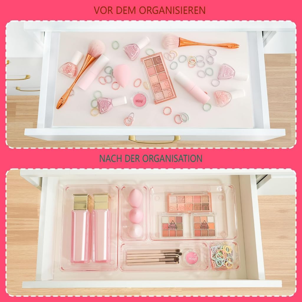Schubladen Organizer, 25 Stück in 4 Grössen, Kunststoff, Schminktisch und Make-up Organizer, Ordnung