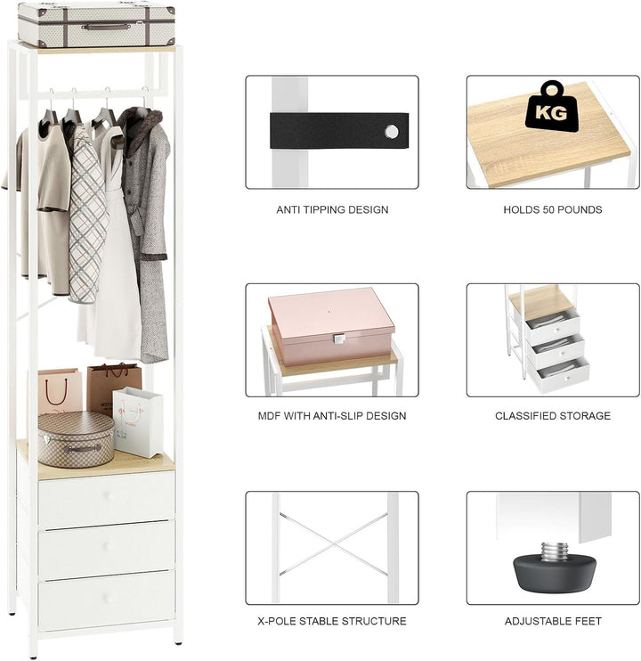 YMYNY Kleiderständer mit Vlies-Schublade, freistehender hoher Schrank-Organizer, hoher Kleiderstände