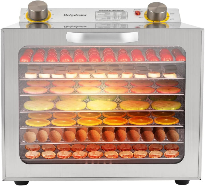 Dörrautomat Edelstahl, 400W Lebensmittel Trocknungsmaschine mit 8 Edelstahlgitter Obsttrockner Gemüs