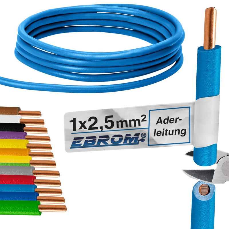 EBROM Aderleitung - Einzelader starr - PVC Leitung - Verdrahtungsleitung - H07V-U 2,5 mm² - 2,5 mm2