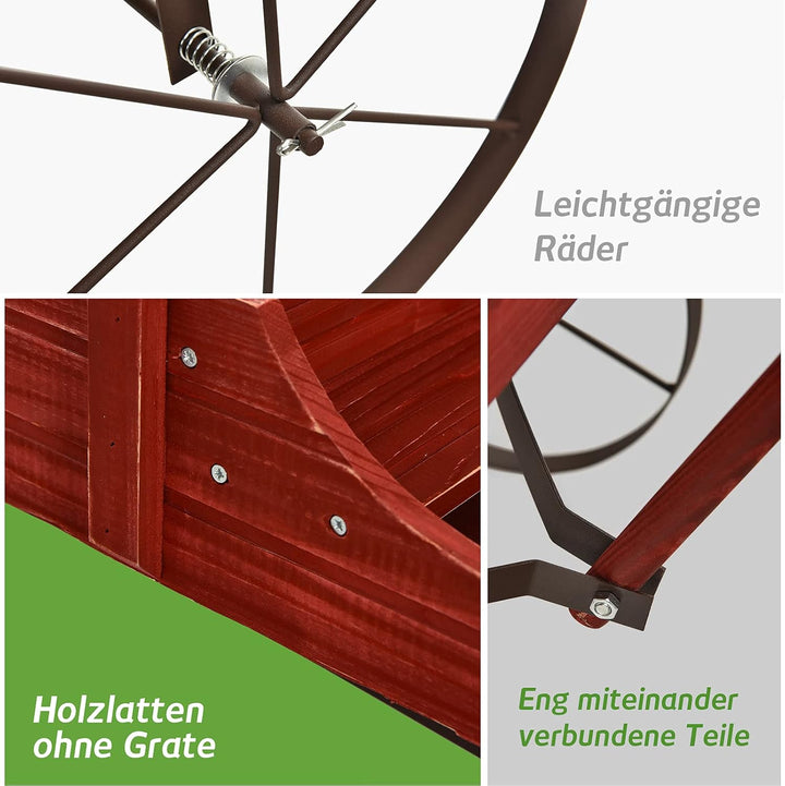 COSTWAY Blumenständer Holzwagen Pflanzwagen Blumenwagen mit Metall Rädern Blumenkasten Pflanzenständ