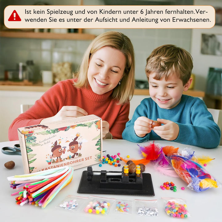 InemzTal Kastanienbohrer Kinder Set mit Kastanienhalter und DIY Bastel Zubehör,Kastanienset zum Bast