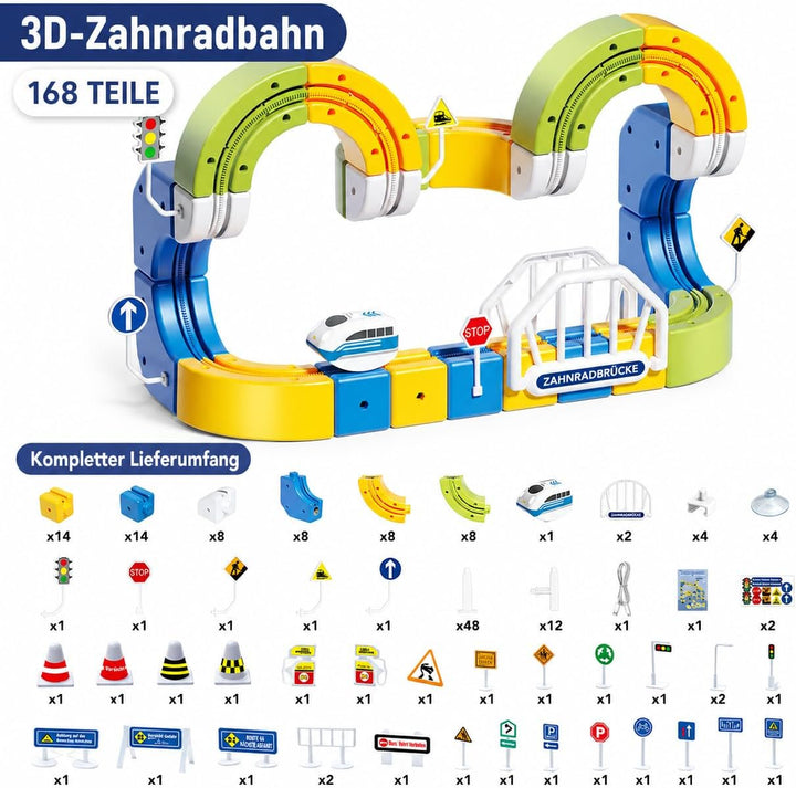 168 PCS Eisenbahn Kinder Elektrisch Cube Track Set, 3D Strecke Flexible Rennstrecke DIY Motorisierte